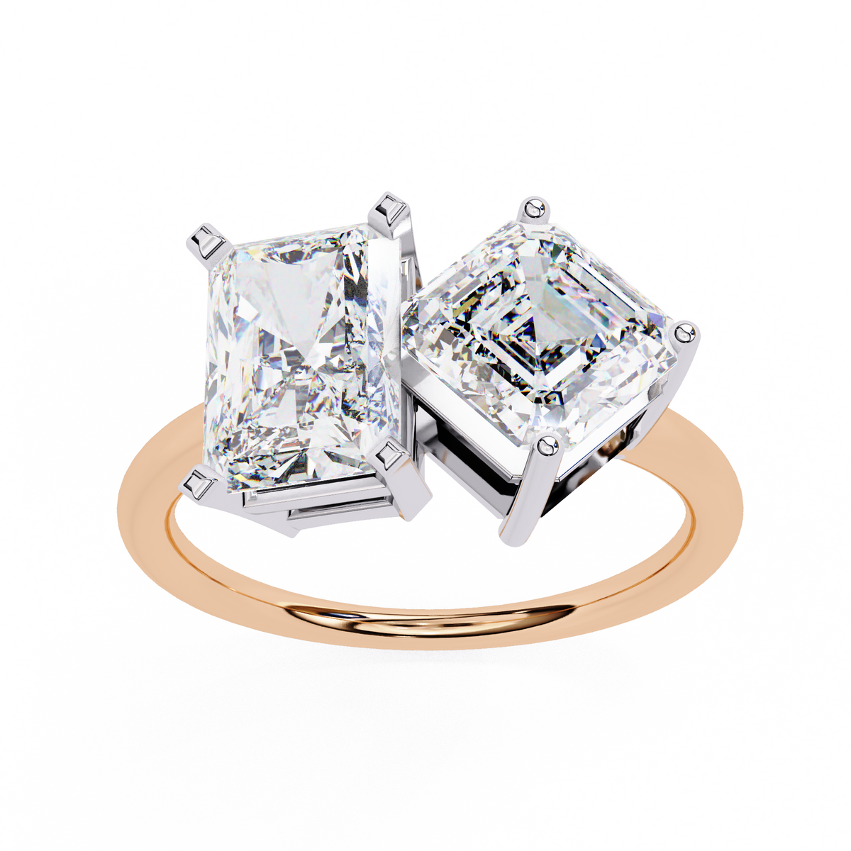 Reverra 14K Radiant Asscher Toi et Moi Engagement Ring, CTTW-4.17