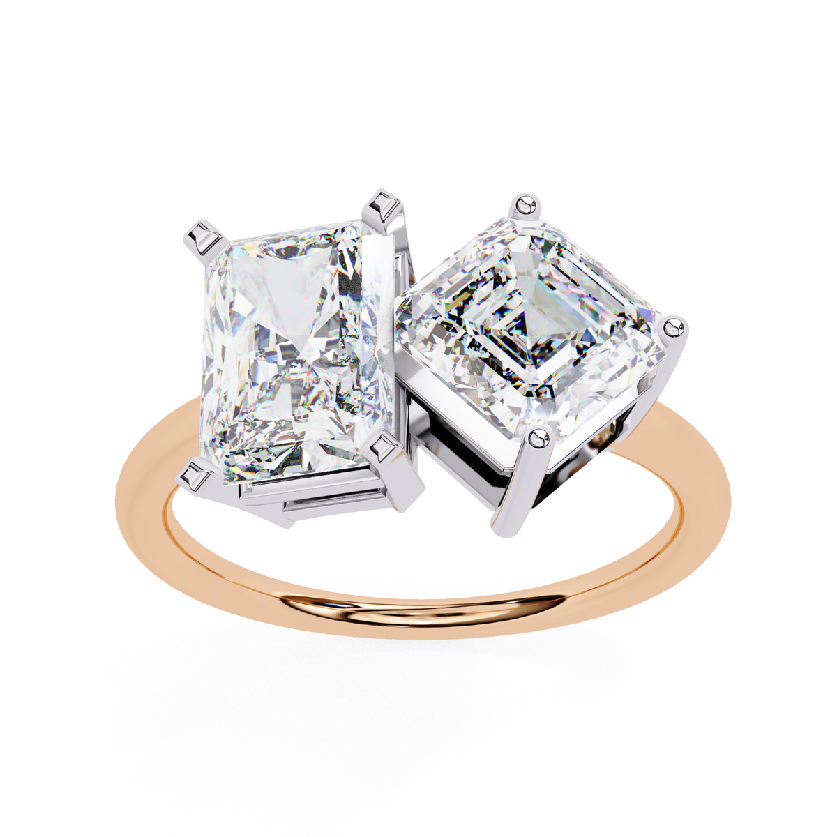 Reverra 14K Radiant Asscher Toi et Moi Engagement Ring, CTTW-4.17