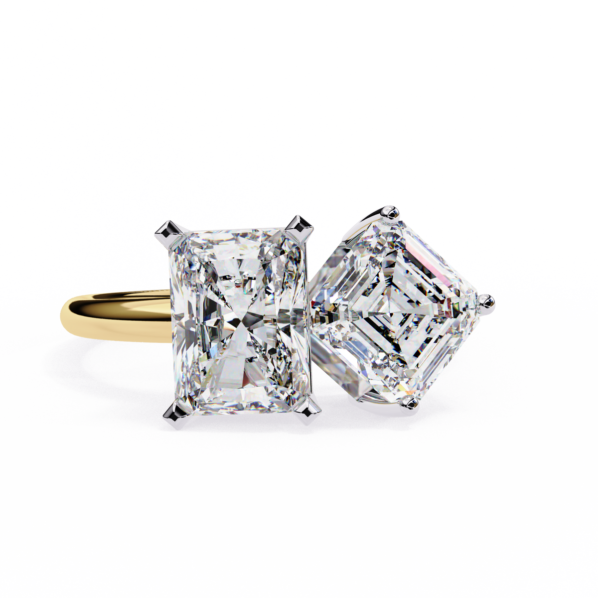 Reverra 14K Radiant Asscher Toi et Moi Engagement Ring, CTTW-4.17