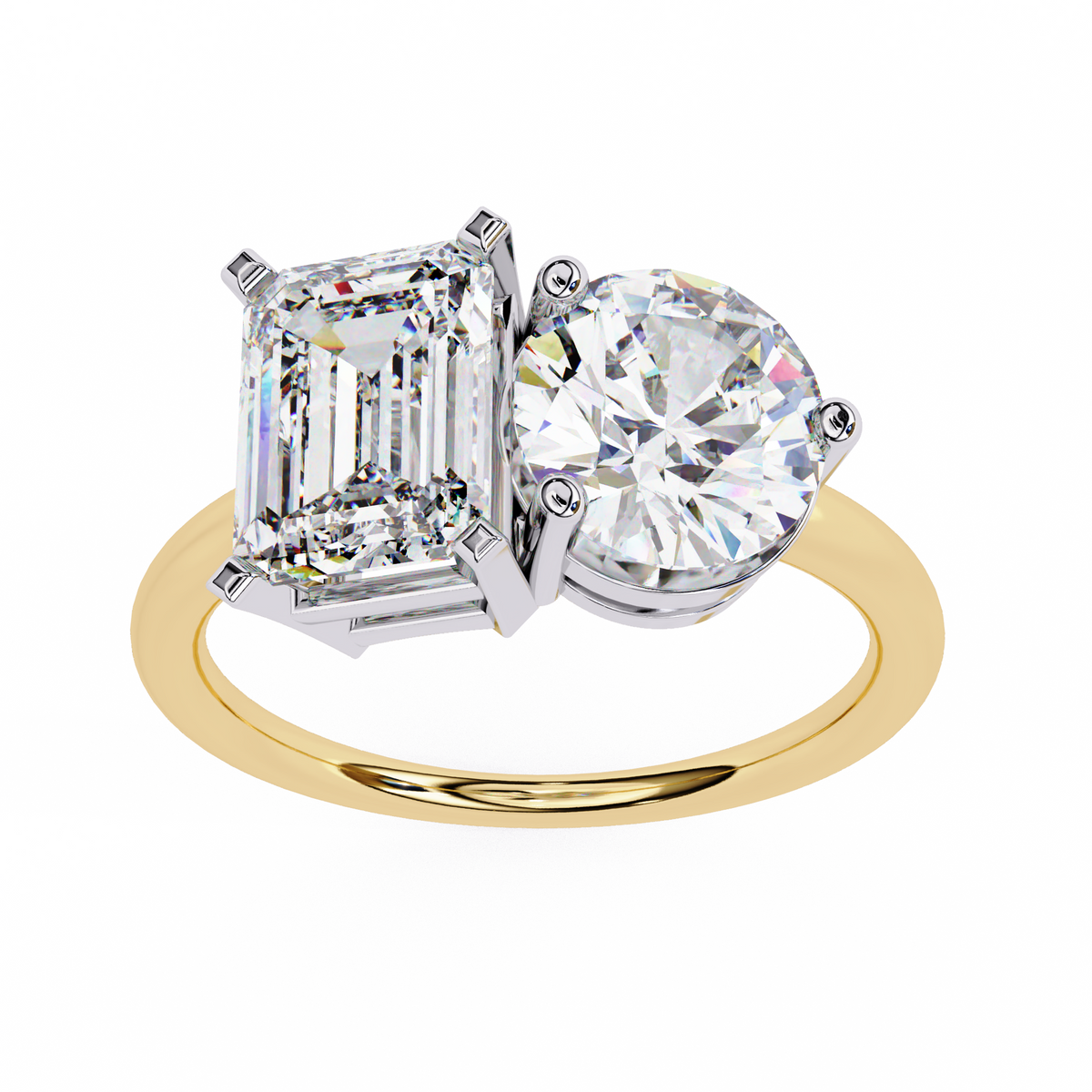 Reverra 14K Gold Radiant & Round Lab Grown Diamond Toi et Moi Engagement Ring for Women, CTTW-4.04