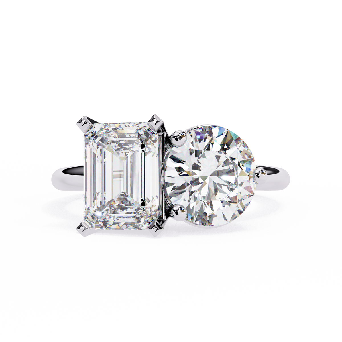 Reverra 14K Emerald Round Toi et Moi Engagement Ring, CTTW-4.04