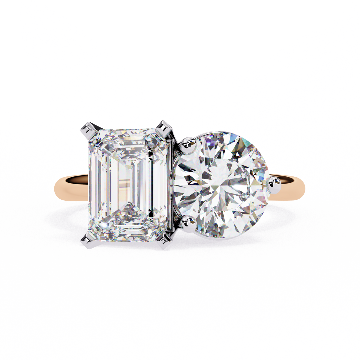 Reverra 14K Emerald Round Toi et Moi Engagement Ring, CTTW-4.04