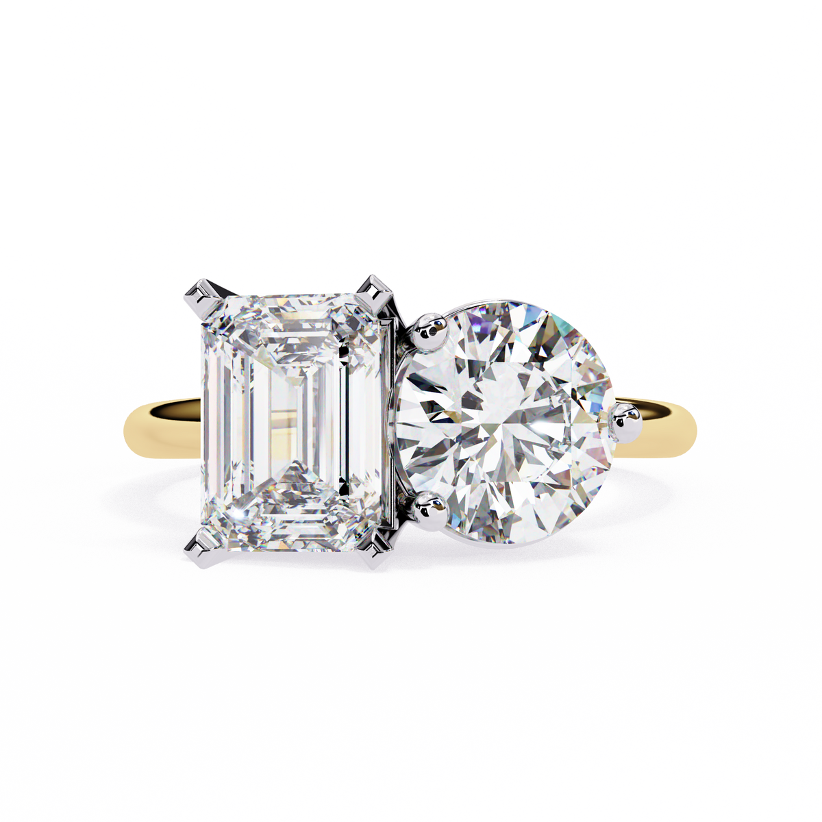 Reverra 14K Emerald Round Toi et Moi Engagement Ring, CTTW-4.04