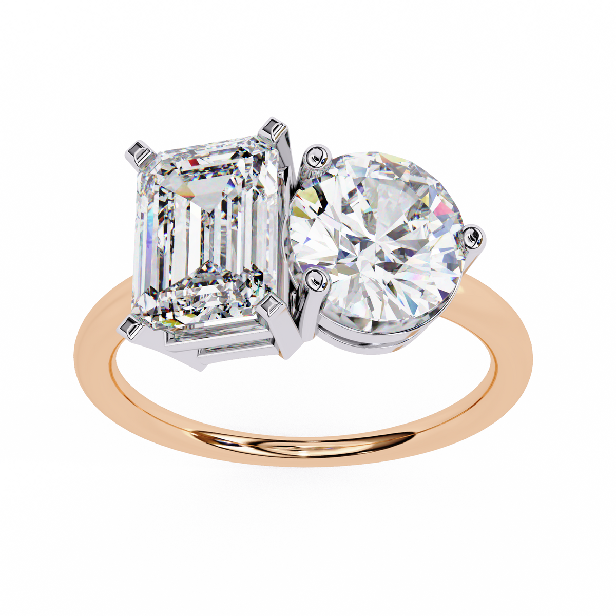 Reverra 14K Gold Radiant & Round Lab Grown Diamond Toi et Moi Engagement Ring for Women, CTTW-4.04