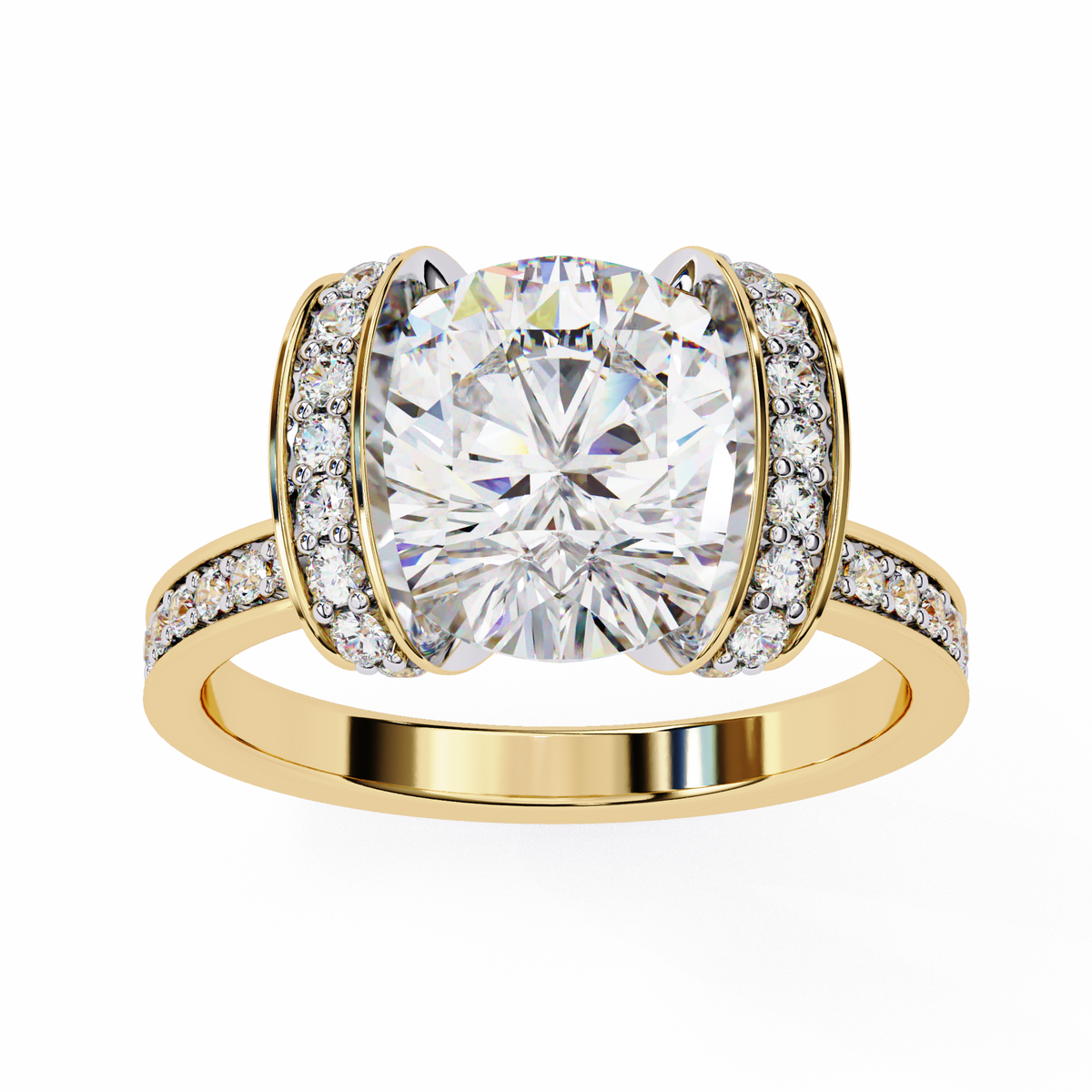 Reverra 14K Gold Round Lab Grown Diamond Double Halo Engagement Ring for Women, CTTW-3.3
