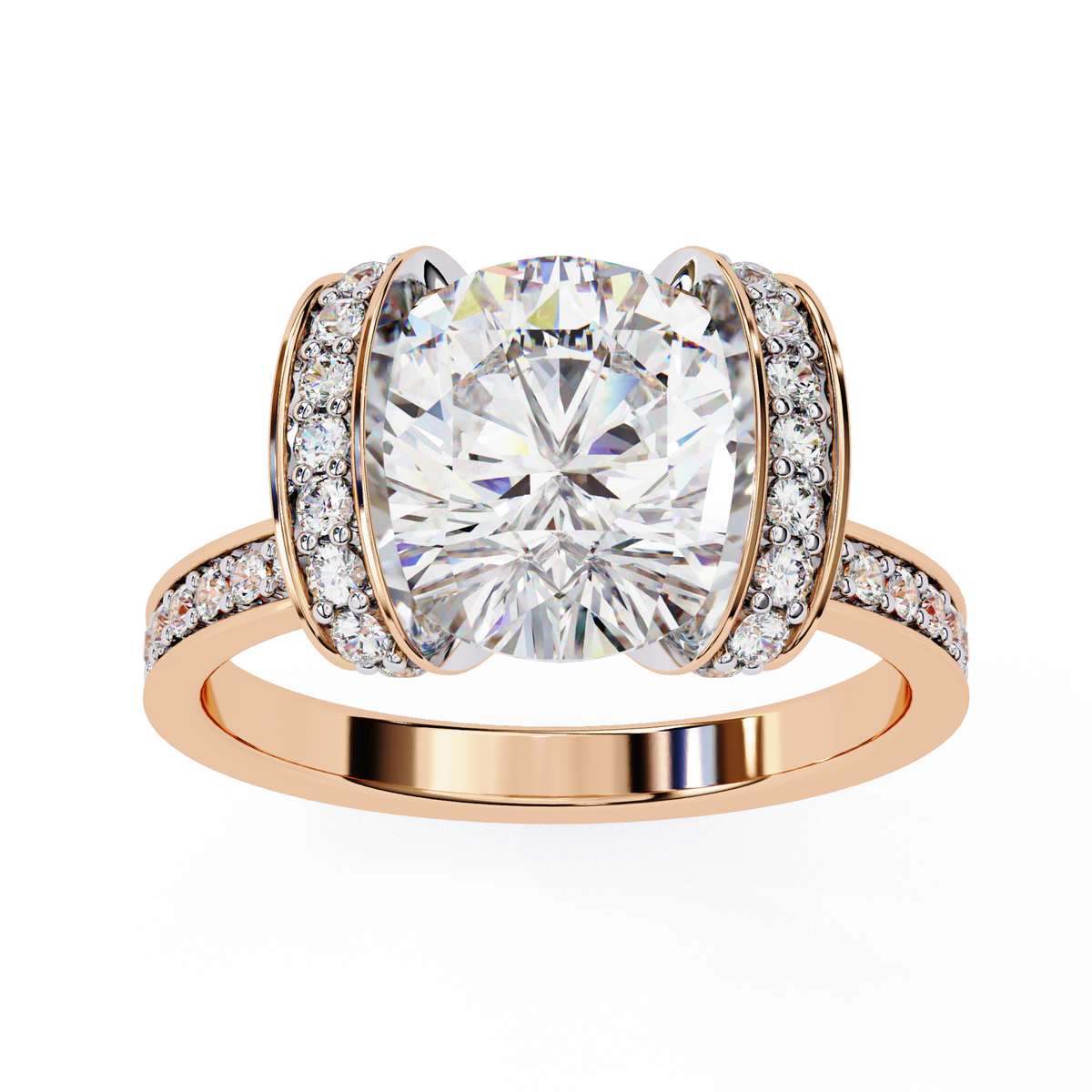 Reverra 14K Gold Round Lab Grown Diamond Double Halo Engagement Ring for Women, CTTW-3.3