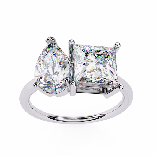 Reverra 14K Gold Pear & Princess Lab Grown Diamond Toi et Moi Engagement Ring for Women, CTTW-4.3