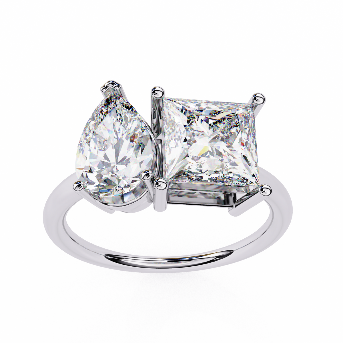 Reverra 14K Pear Princess Toi et Moi Engagement Ring, CTTW-4.3