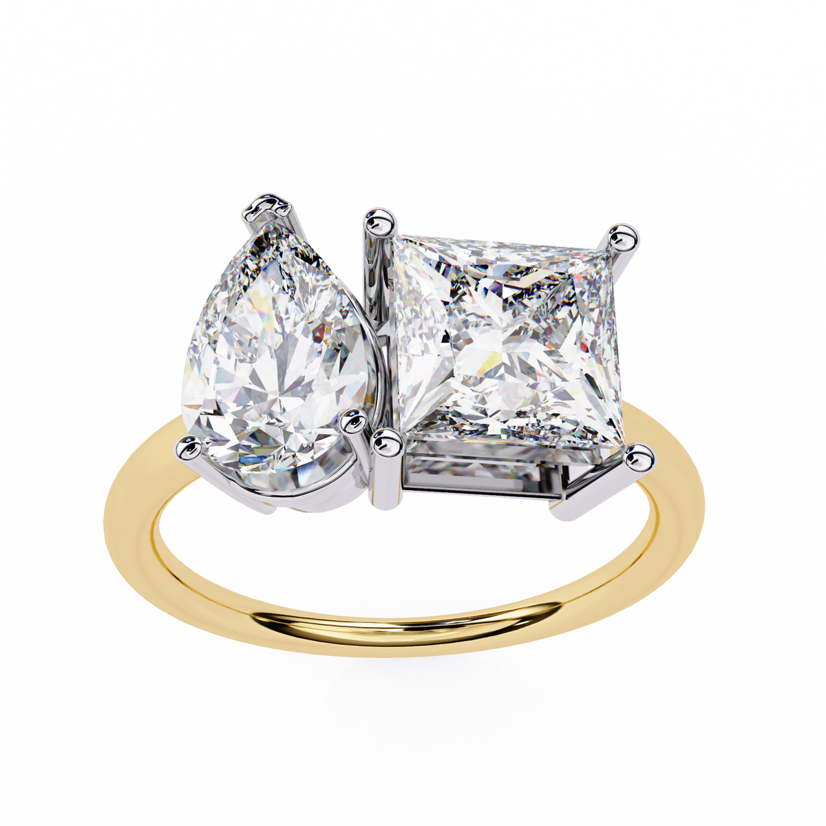 Reverra 14K Pear Princess Toi et Moi Engagement Ring, CTTW-4.3