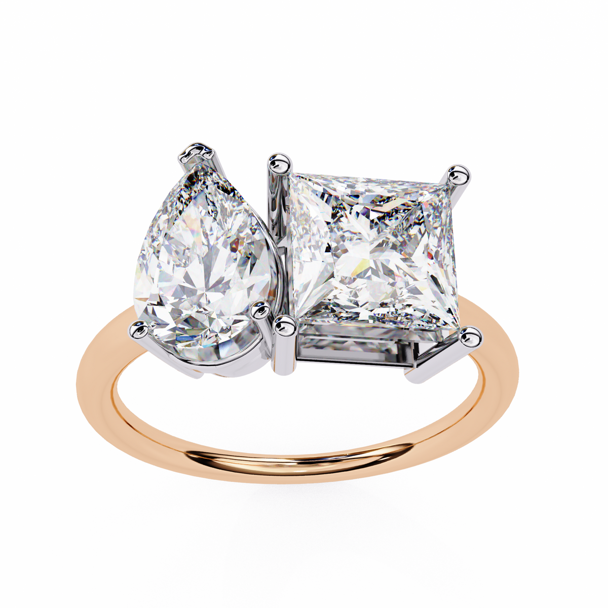 Reverra 14K Pear Princess Toi et Moi Engagement Ring, CTTW-4.3