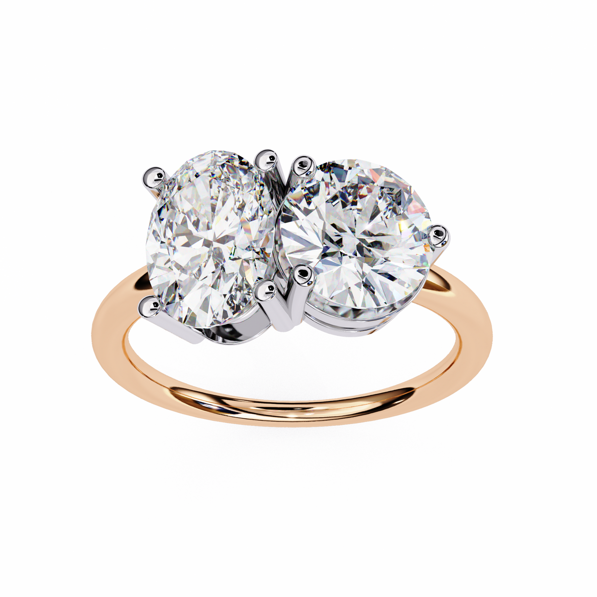 Reverra 14K Oval Round Toi et Moi Engagement Ring, CTTW-3.32