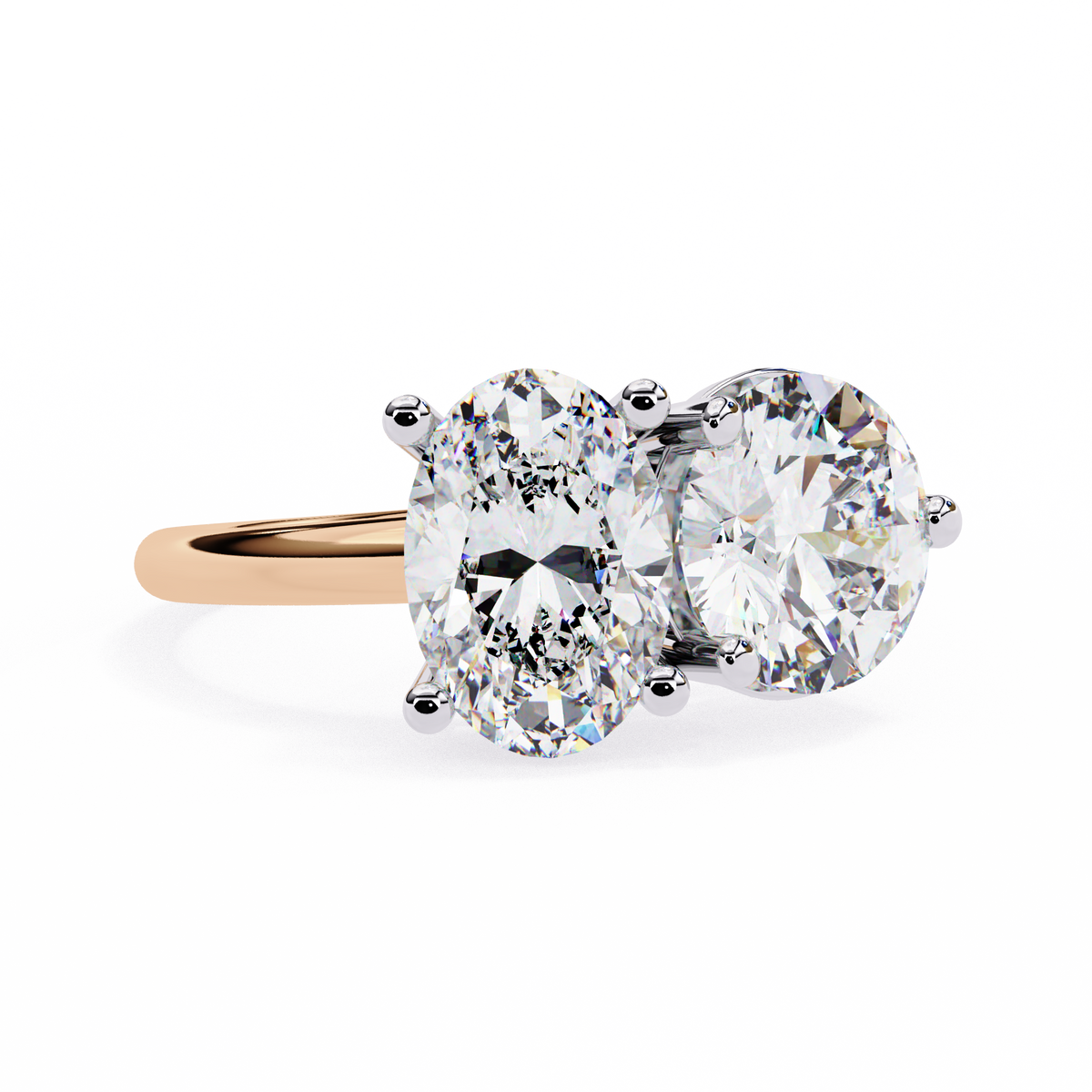 Reverra 14K Oval Round Toi et Moi Engagement Ring, CTTW-3.32