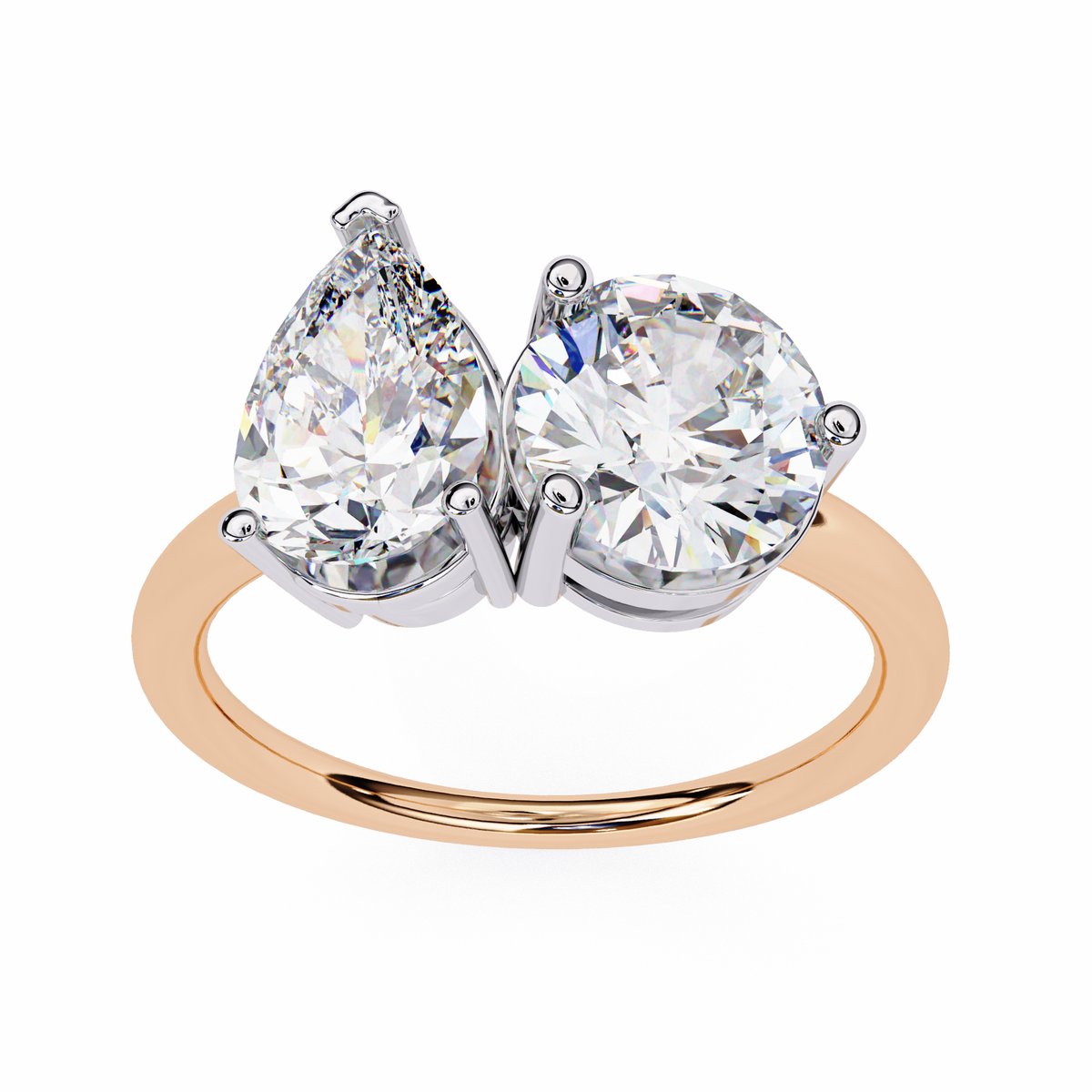 Reverra 14K Gold Pear & Round Lab Grown Diamond Toi et Moi Engagement Ring for Women, CTTW-3.8