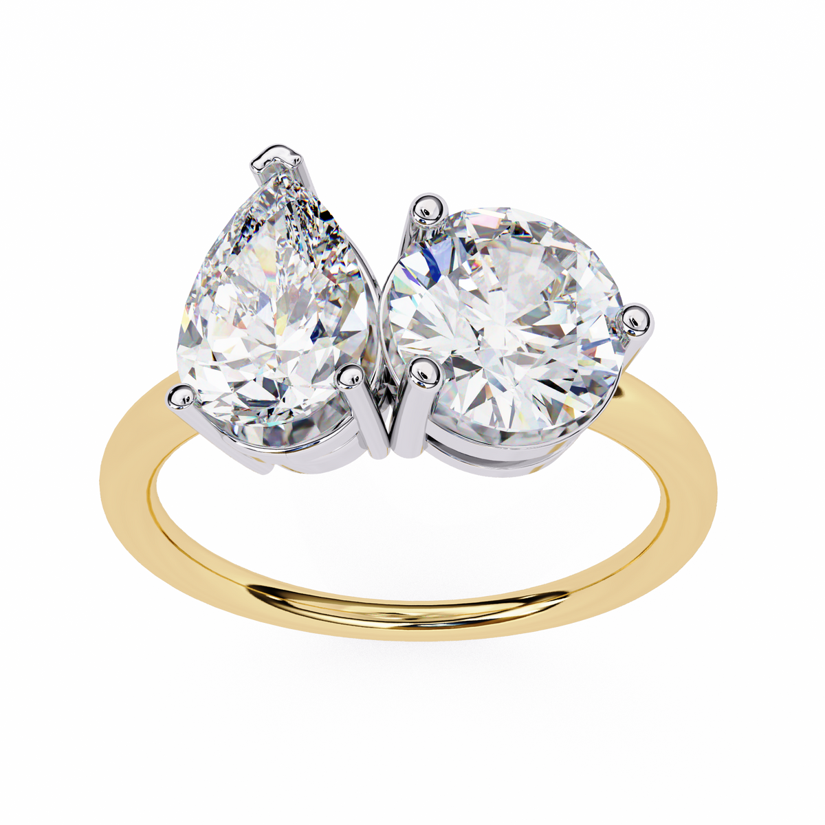 Reverra 14K Gold Pear & Round Lab Grown Diamond Toi et Moi Engagement Ring for Women, CTTW-3.8