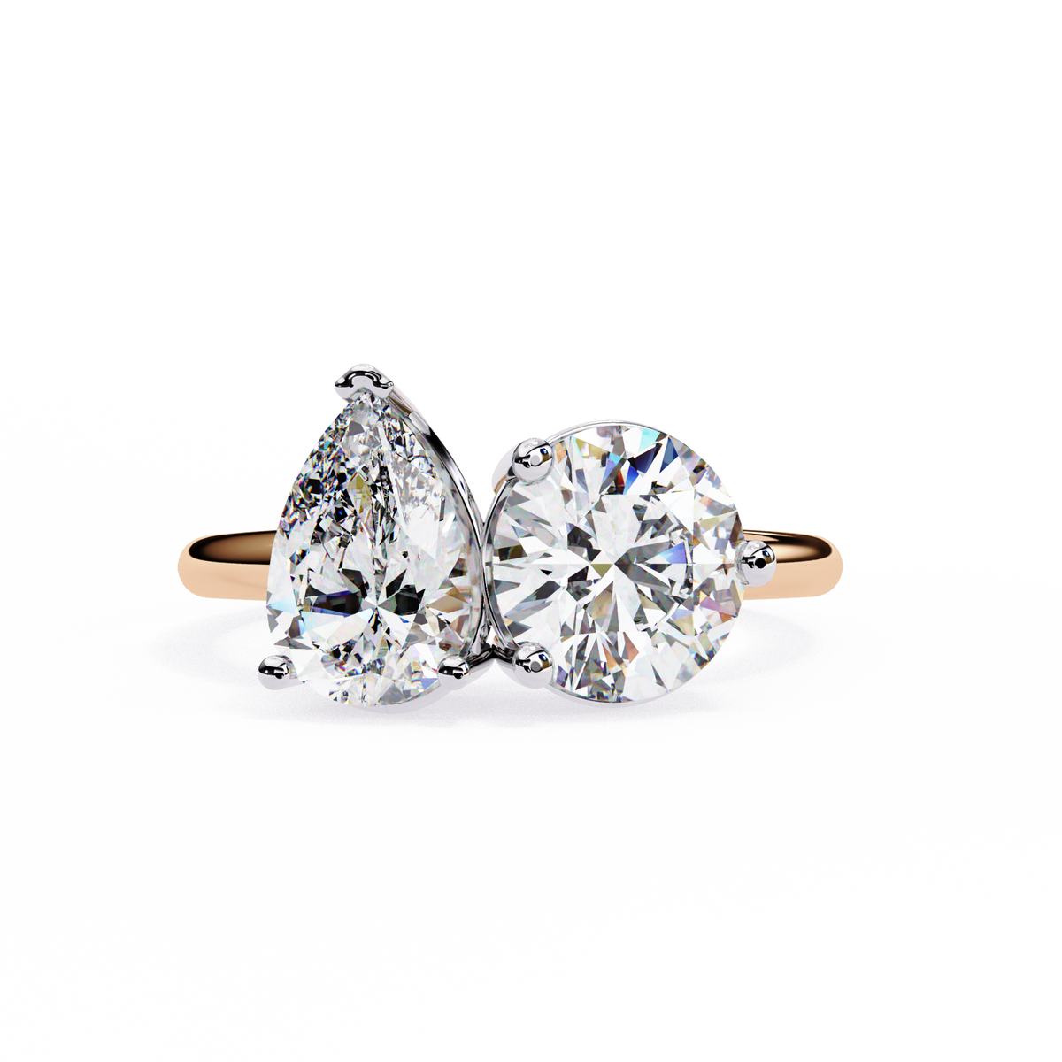Reverra 14K Pear Round Toi et Moi Engagement Ring, CTTW-3.8