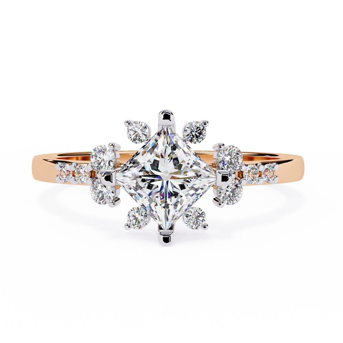 Reverra 14K Princess Diamond Cluster Engagement Ring, CTTW-1.01