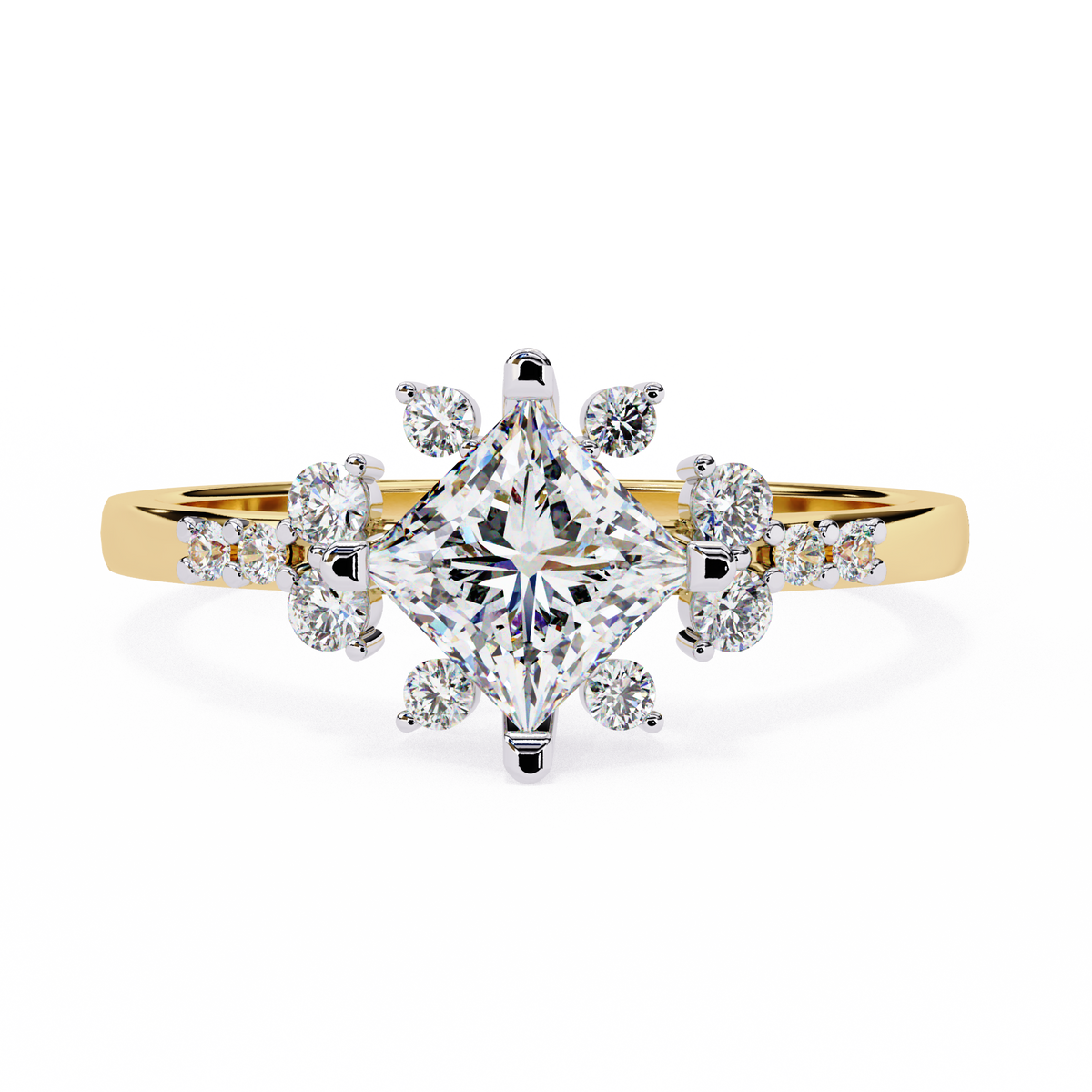 Reverra 14K Princess Diamond Cluster Engagement Ring, CTTW-1.01