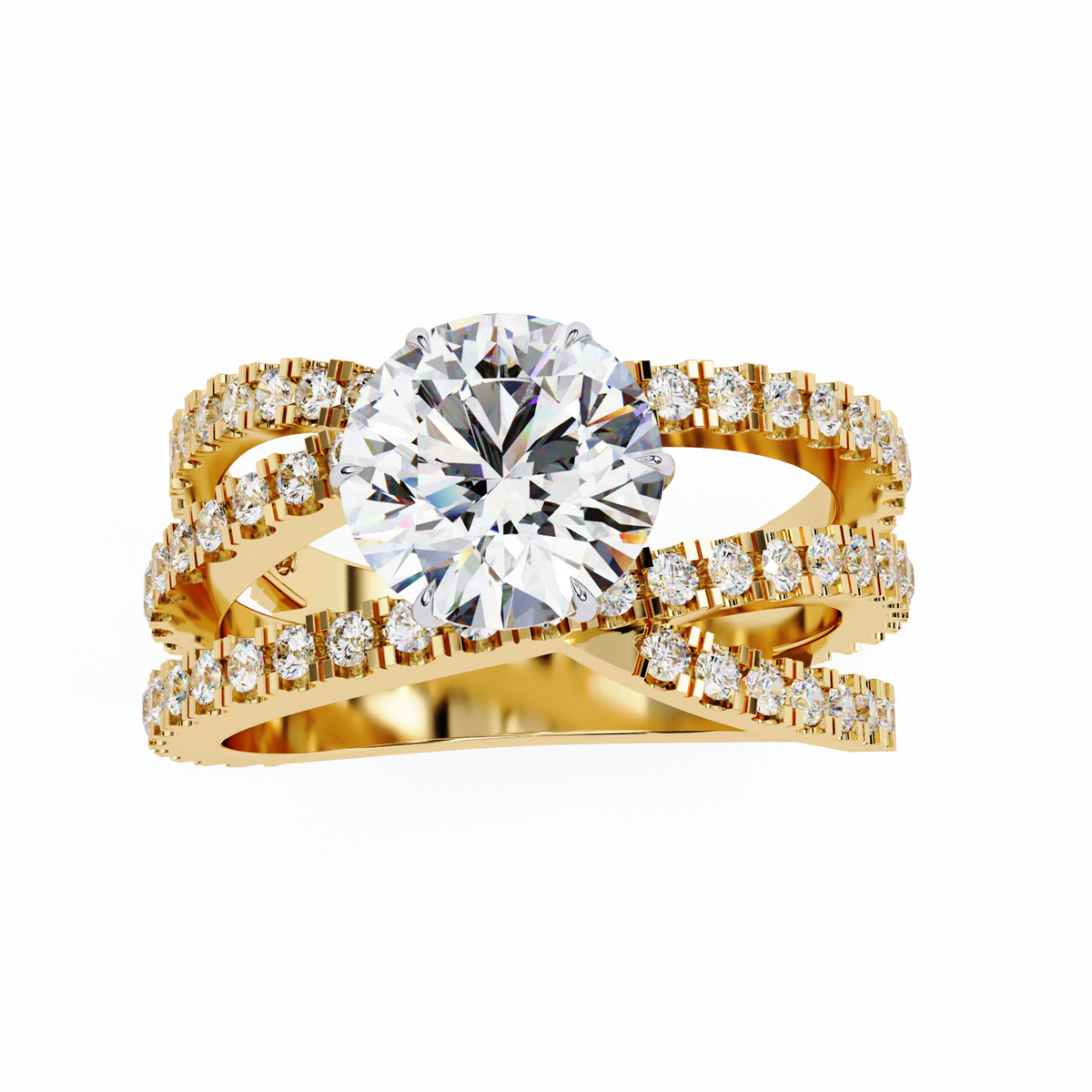Reverra 14K Gold Round Lab Grown Diamond Split Shank Engagement Ring for Women, CTTW-1.63