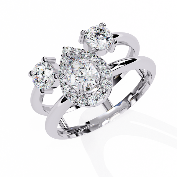 Reverra 14K Gold Round & Pear Lab Grown Diamond Halo Triple Engagement Ring for Women, CTTW-0.97