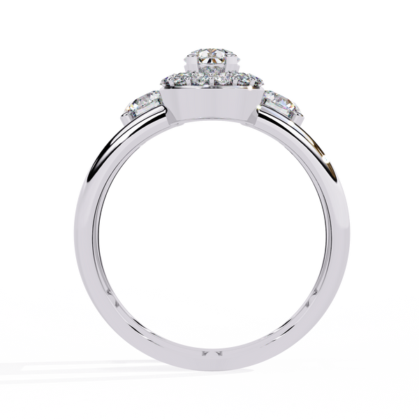 Reverra 14K Gold Round & Pear Lab Grown Diamond Halo Triple Engagement Ring for Women, CTTW-0.97