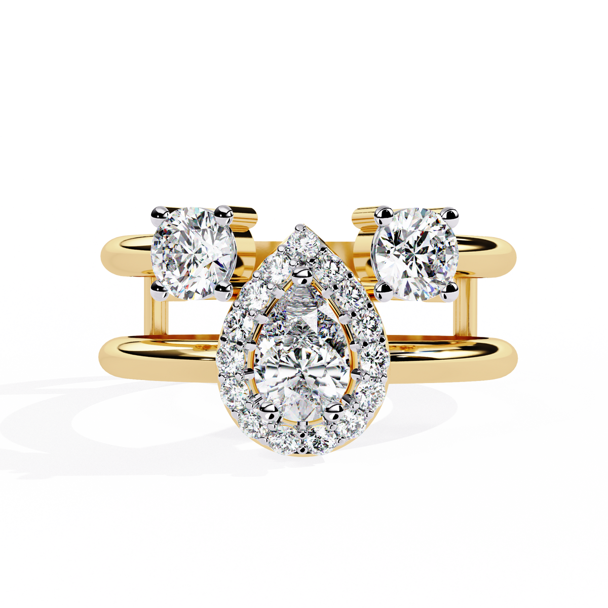 Reverra 14K Pear Halo Triple Diamond Engagement Ring, CTTW-0.97