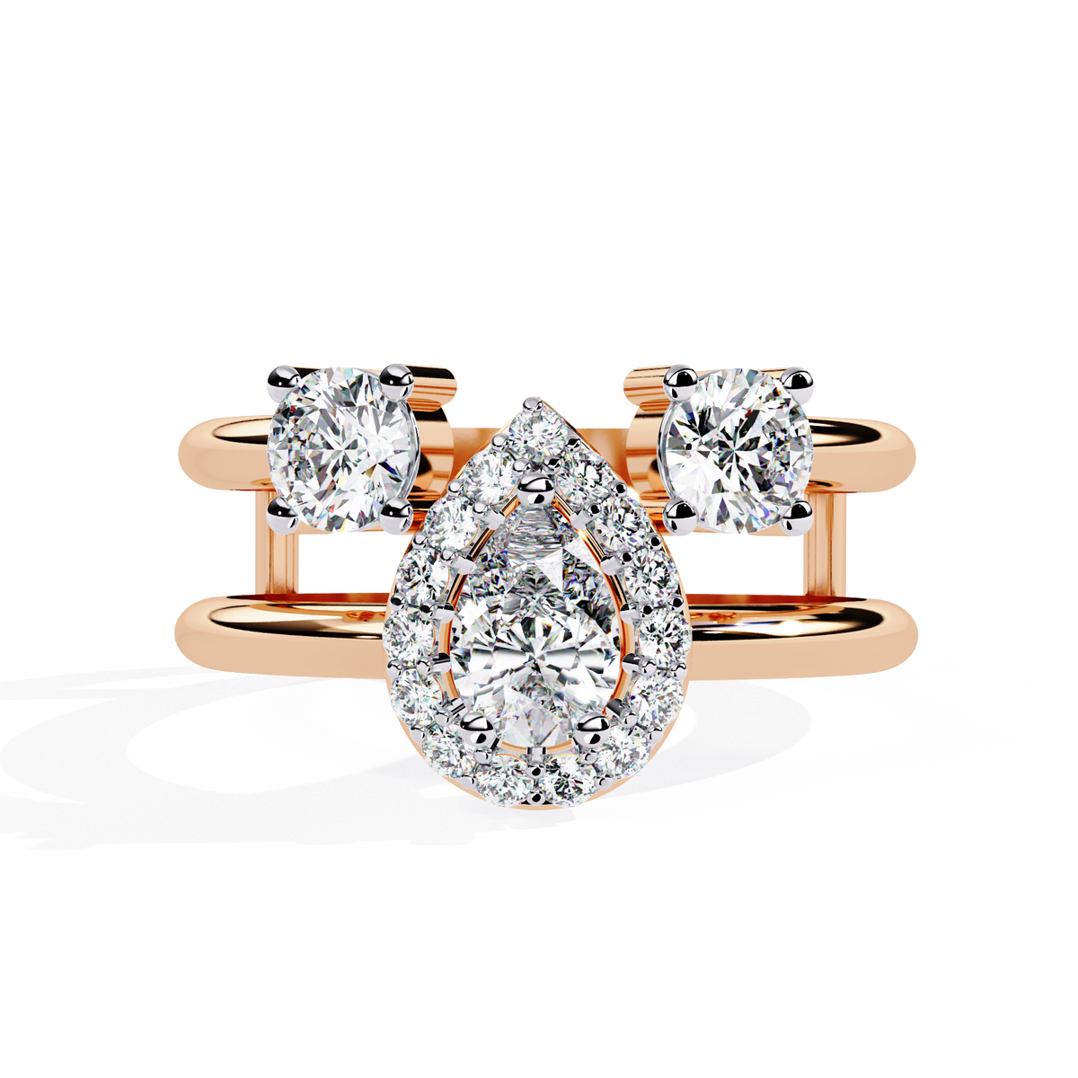 Reverra 14K Pear Halo Triple Diamond Engagement Ring, CTTW-0.97