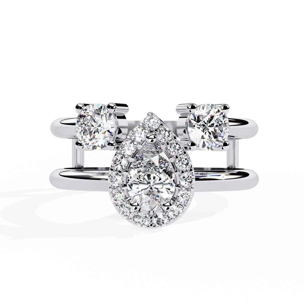 Reverra 14K Pear Halo Triple Diamond Engagement Ring, CTTW-0.97