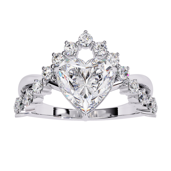 Reverra 14K Gold Heart & Round Lab Grown Diamond Crown Engagement Ring for Women, CTTW-2.62