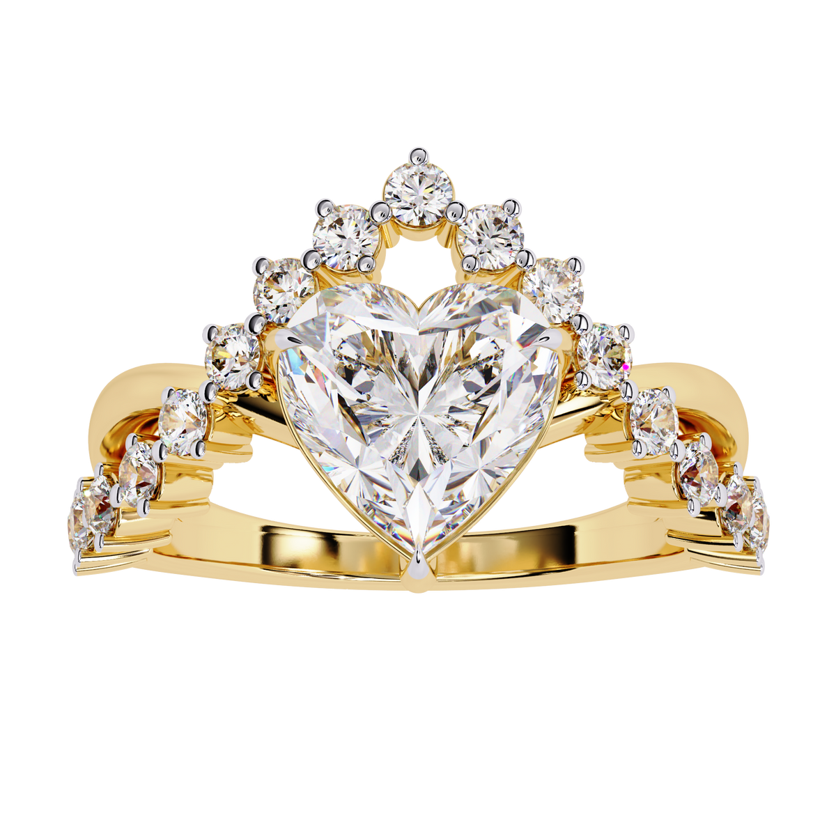 Reverra 14K Gold Heart & Round Lab Grown Diamond Crown Engagement Ring for Women, CTTW-2.62