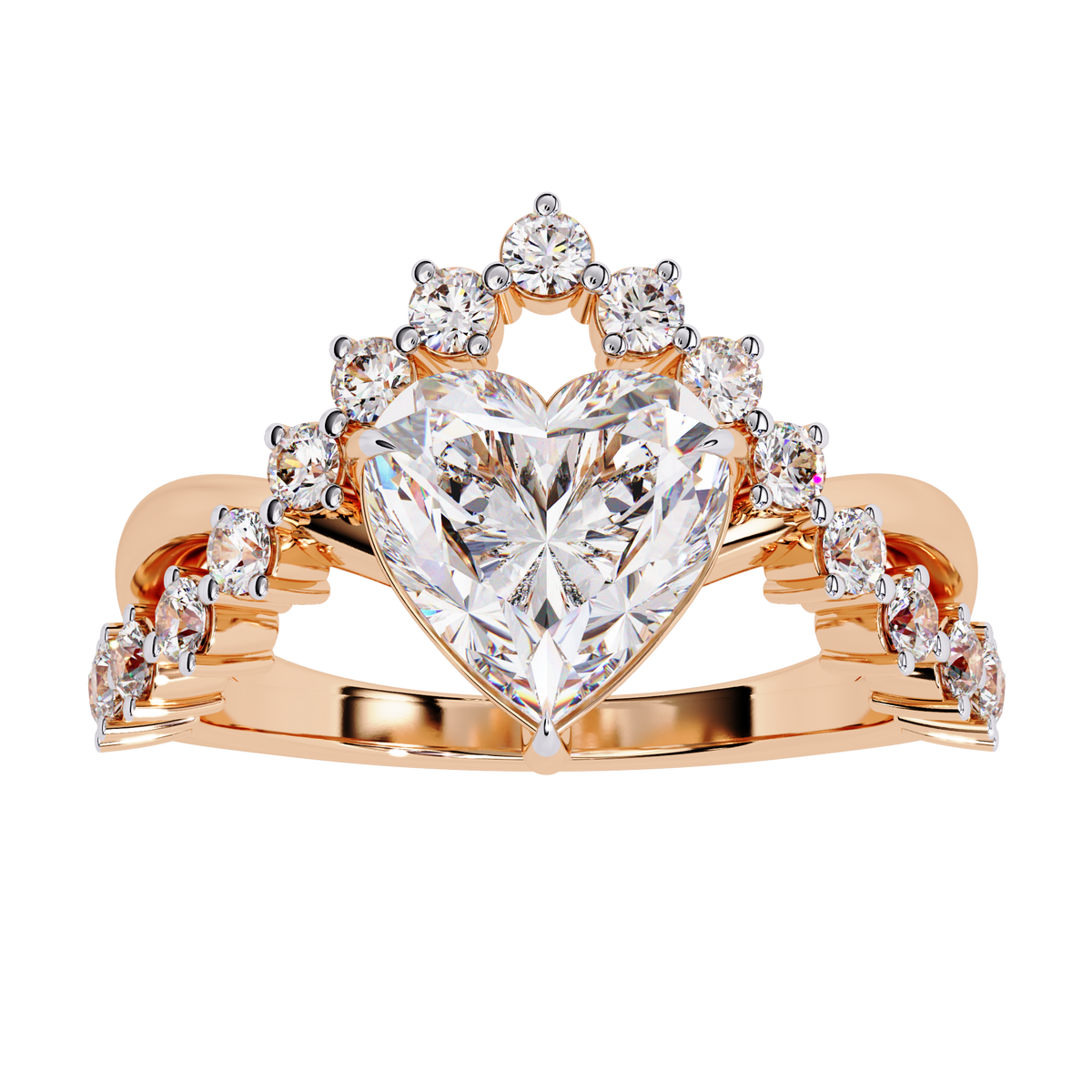 Reverra 14K Gold Heart & Round Lab Grown Diamond Crown Engagement Ring for Women, CTTW-2.62