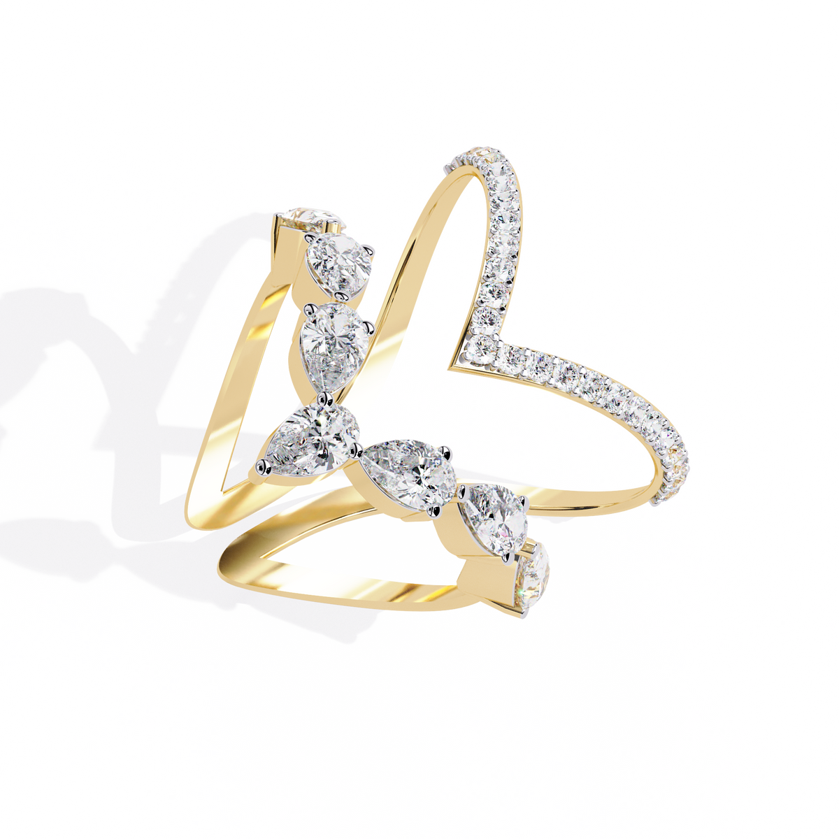 Reverra 14K Gold Pear Lab Grown Diamond Butterfly Open Engagement Ring for Women, CTTW-1.42