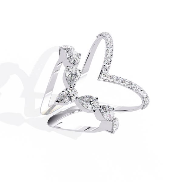 Reverra 14K Gold Pear Lab Grown Diamond Butterfly Open Engagement Ring for Women, CTTW-1.42