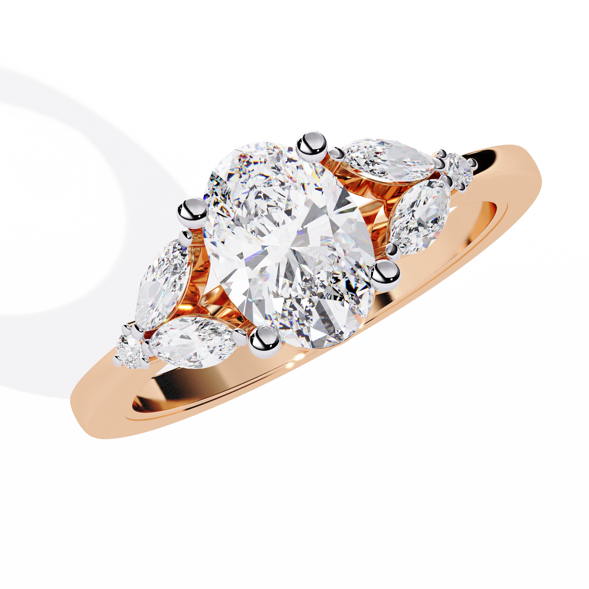 Reverra 14K Gold Oval, Marquise & Round Lab Grown Diamond Engagement Ring for Women, CTTW-1.37