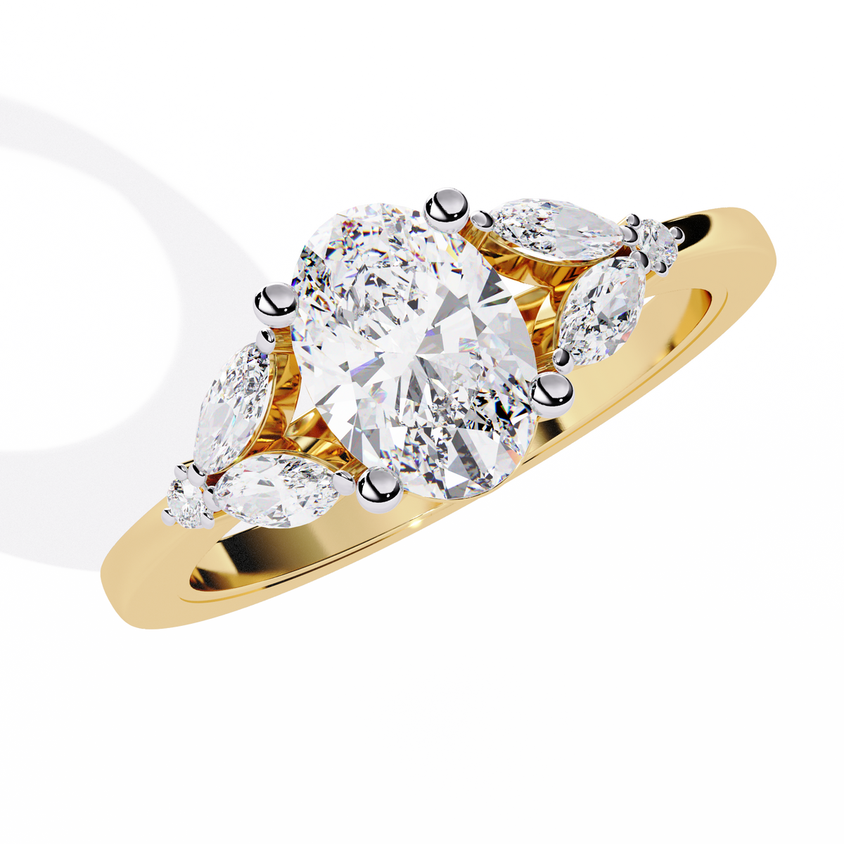 Reverra 14K Gold Oval, Marquise & Round Lab Grown Diamond Engagement Ring for Women, CTTW-1.37