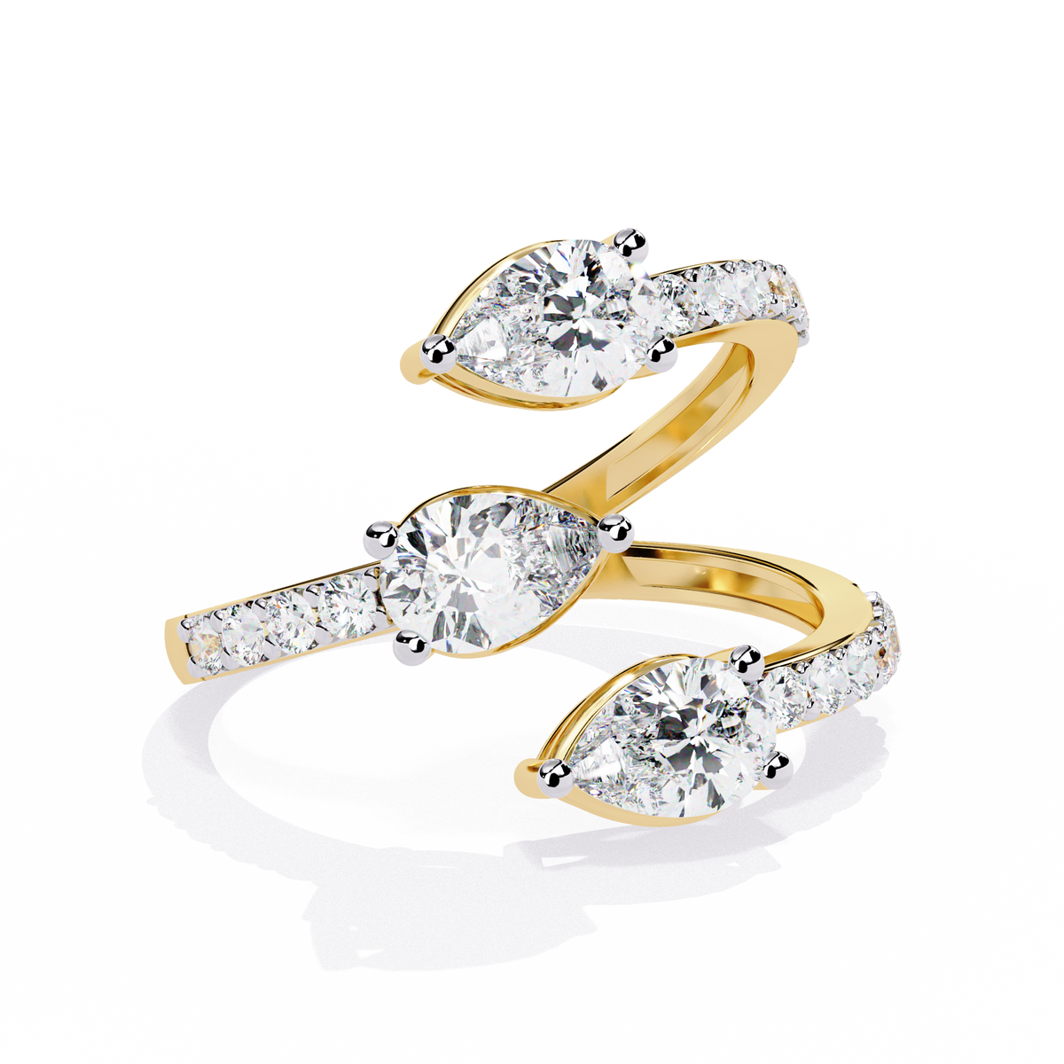 Reverra 14K Gold Pear & Round Lab Grown Diamond Pear Double Halo Engagement Ring for Women, CTTW-1.34