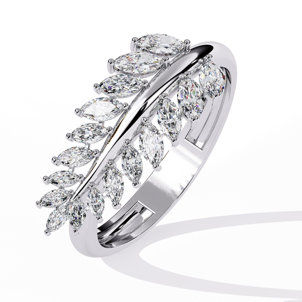 Reverra 14K Gold Marquise Lab Grown Diamond Leaf Band Engagement Ring for Women, CTTW-0.5