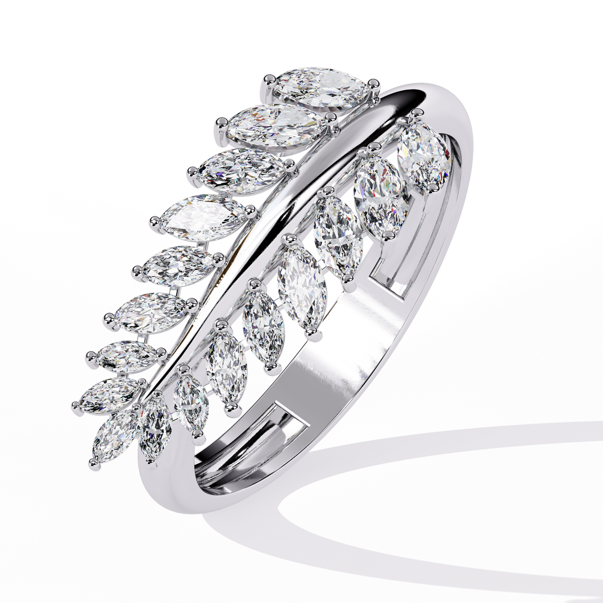 Reverra 14K Marquise Diamond Leaf Band Ring, CTTW-0.5