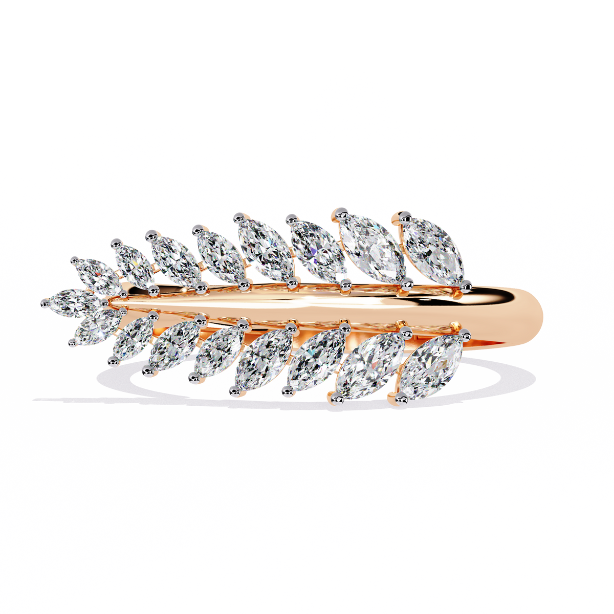 Reverra 14K Marquise Diamond Leaf Band Ring, CTTW-0.5