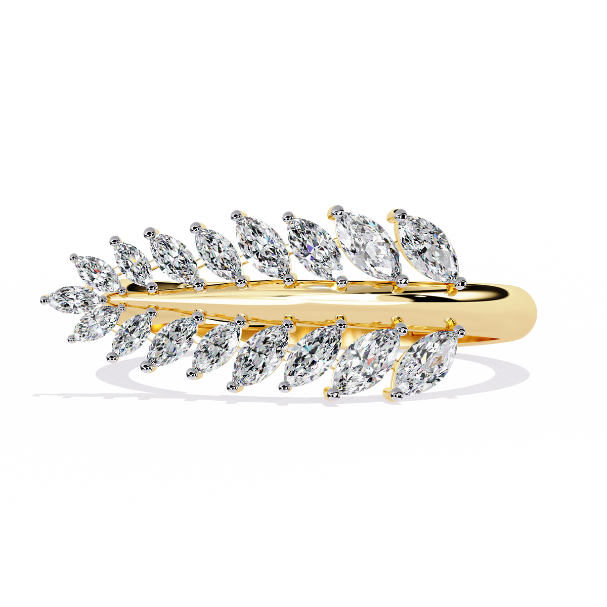 Reverra 14K Marquise Diamond Leaf Band Ring, CTTW-0.5