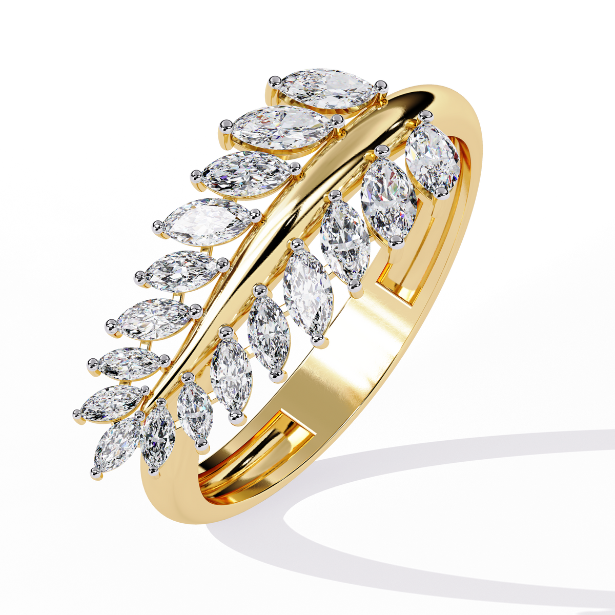 Reverra 14K Gold Marquise Lab Grown Diamond Leaf Band Engagement Ring for Women, CTTW-0.5