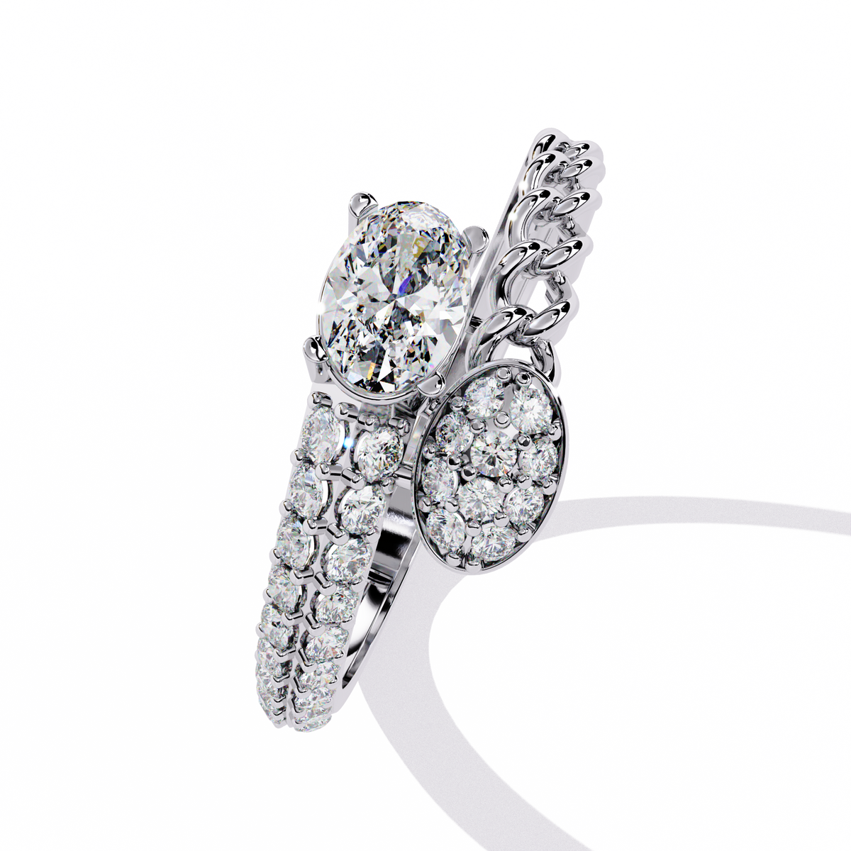 Reverra 14K Oval Diamond Chain Accent Ring, CTTW-0.61