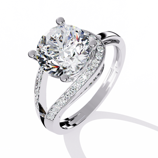 Reverra 14K Gold Round Lab Grown Diamond Split Shank Engagement Ring for Women, CTTW-2.96