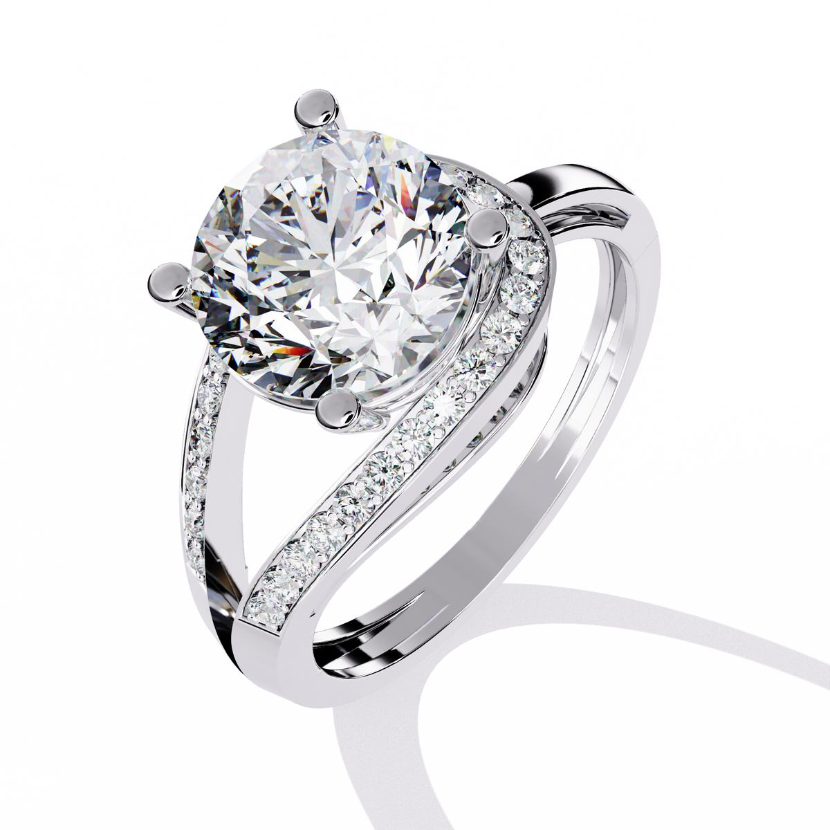 Reverra 14K Round Diamond Split Shank Ring, CTTW-2.96