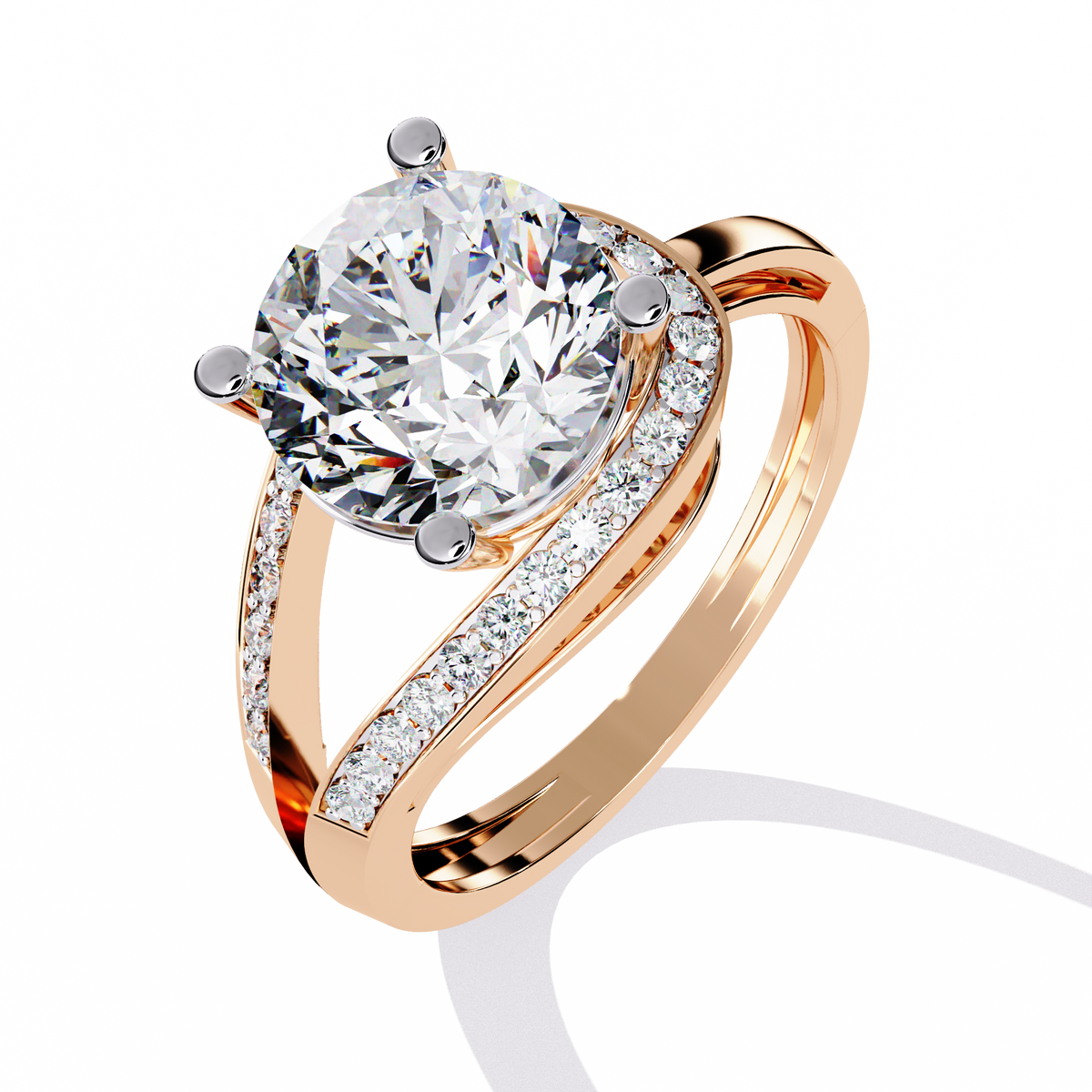 Reverra 14K Round Diamond Split Shank Ring, CTTW-2.96