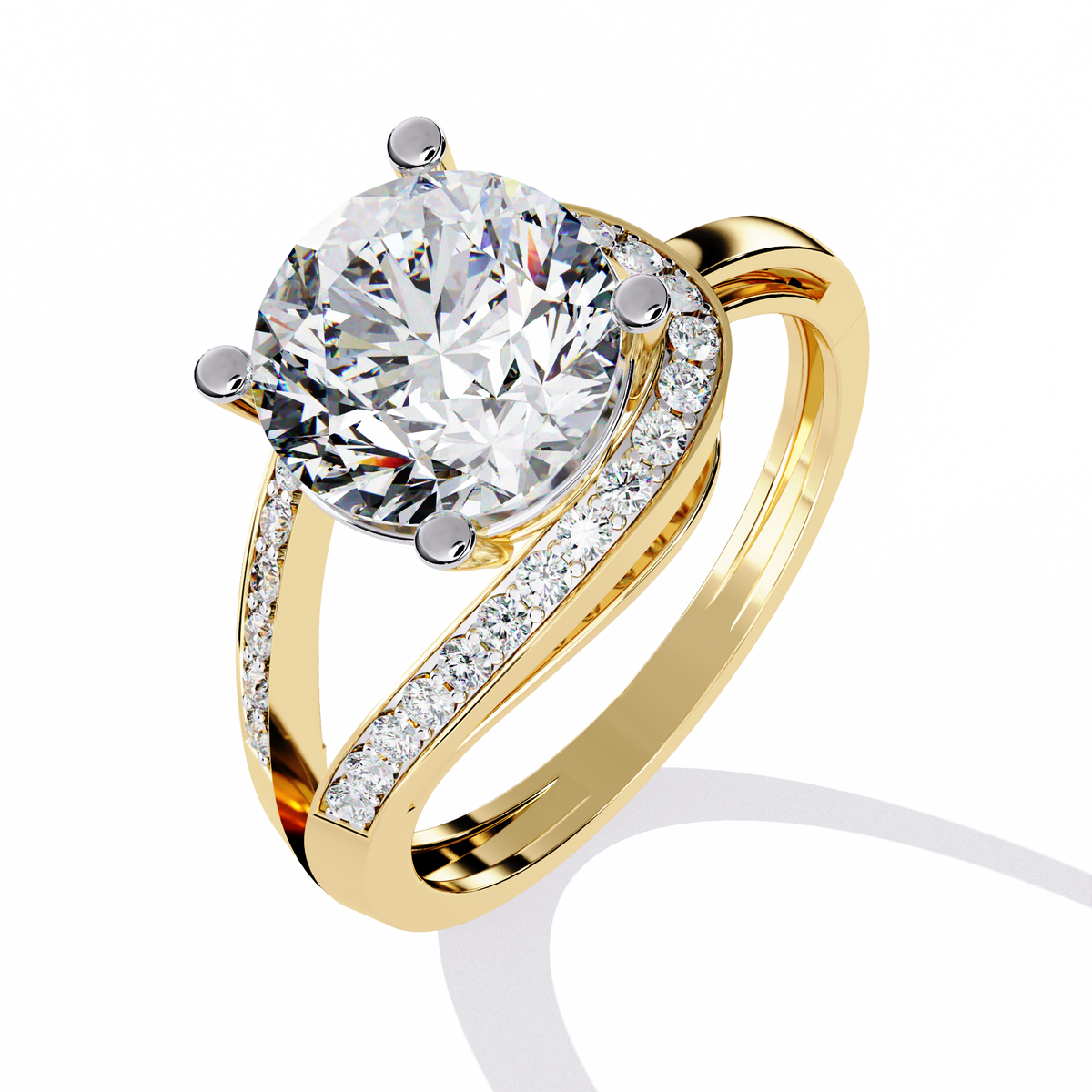 Reverra 14K Round Diamond Split Shank Ring, CTTW-2.96