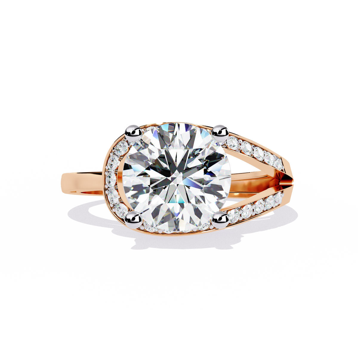 Reverra 14K Round Diamond Split Shank Ring, CTTW-2.96