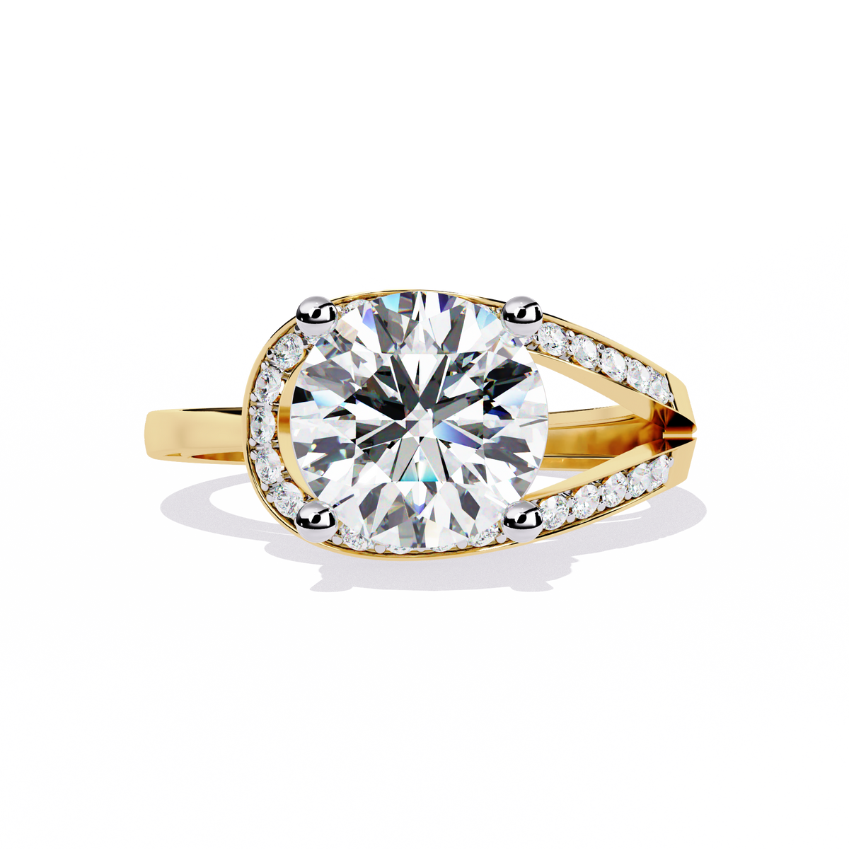 Reverra 14K Round Diamond Split Shank Ring, CTTW-2.96