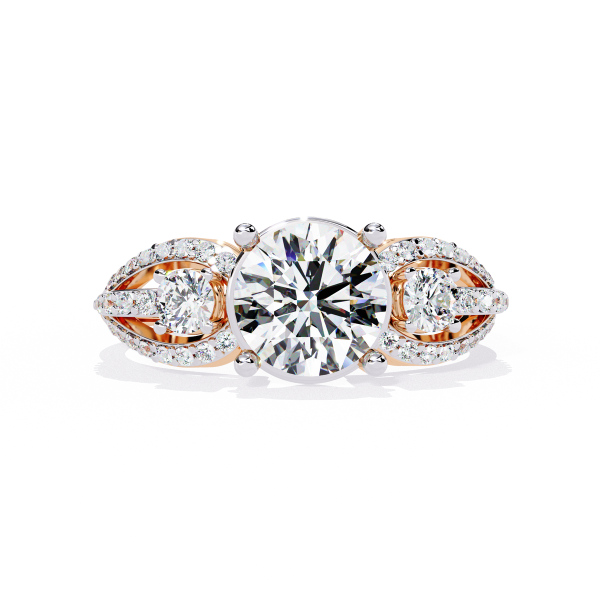 Reverra 14K Round Diamond Three Stone Engagement Ring, CTTW-1.64