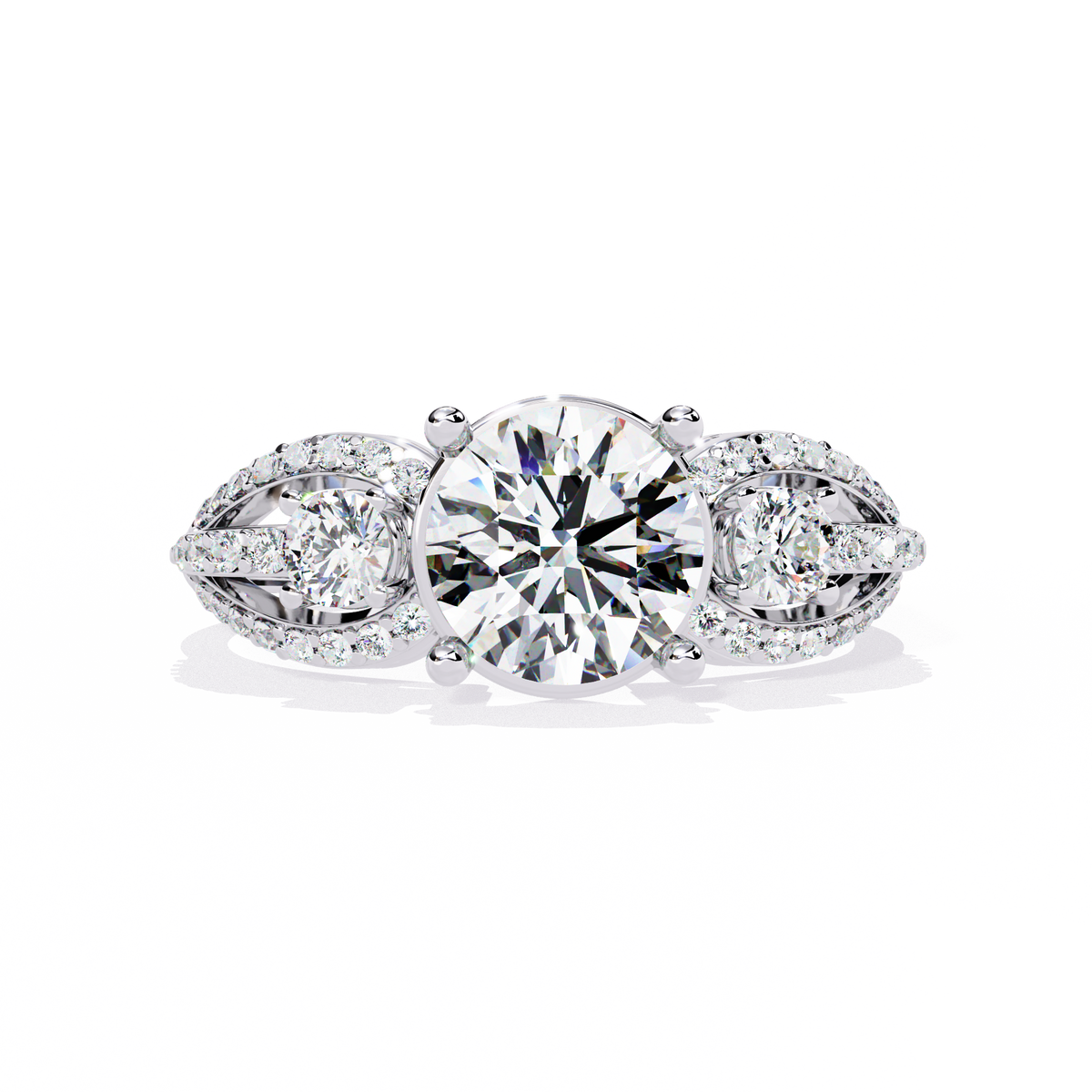 Reverra 14K Round Diamond Three Stone Engagement Ring, CTTW-1.64