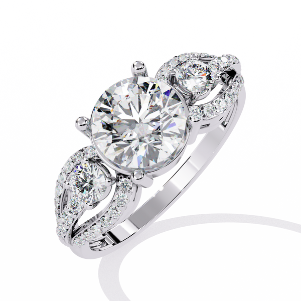 Reverra 14K Gold Round Lab Grown Diamond Sparkling Side Engagement Ring for Women, CTTW-1.64